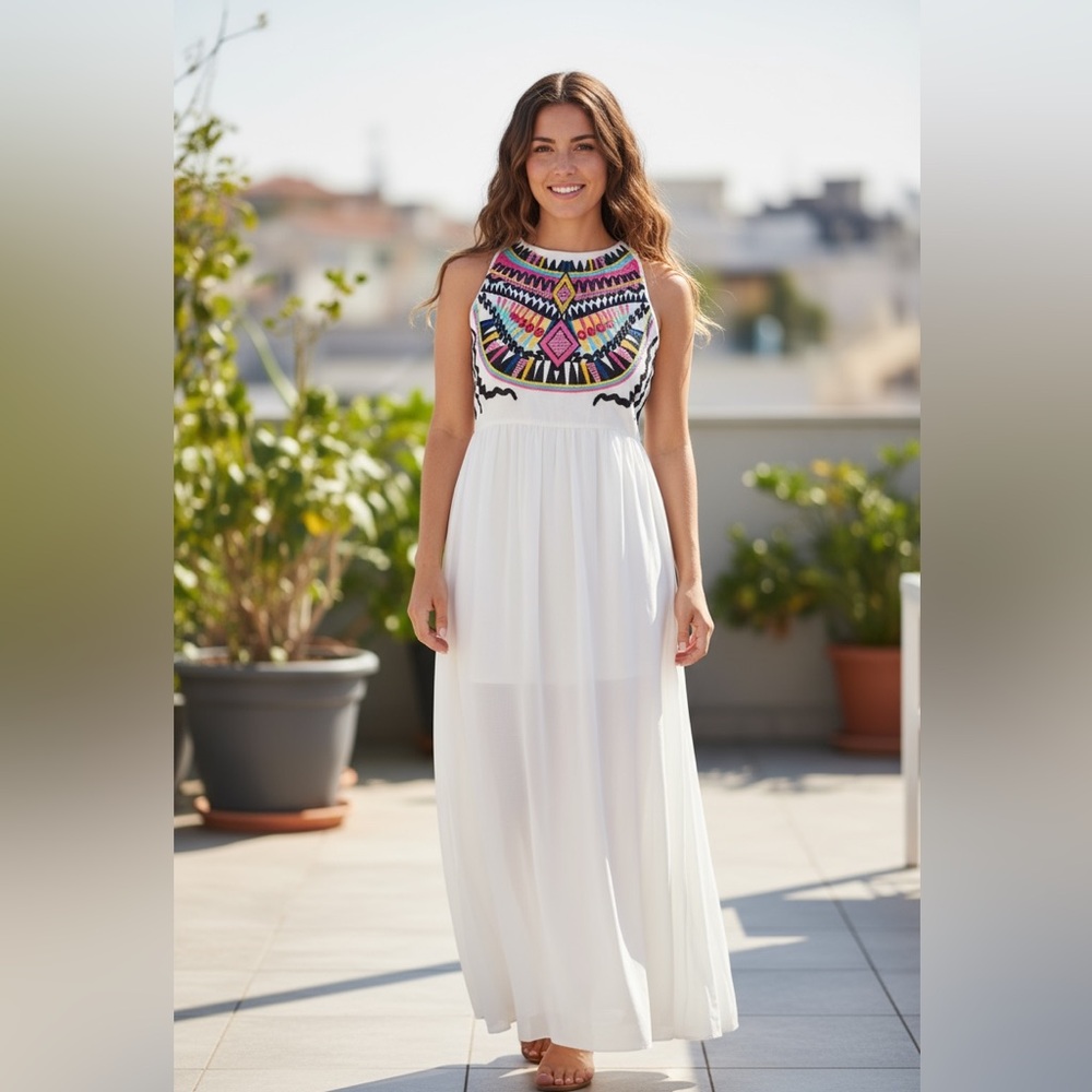 Vibrant Embroidered Maxi Dress
